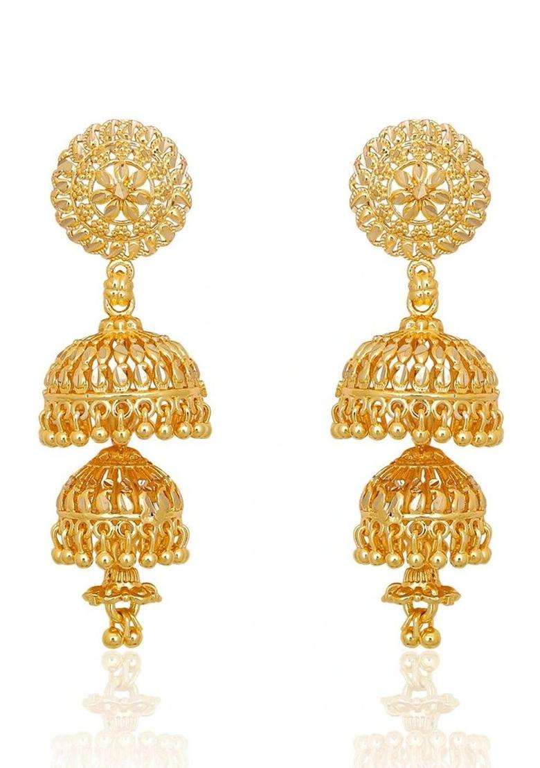Gold-Plated Circular Jhumkas Earrings for Women | Traditional Temple Jewellery for Wedding & Festive Wear | Gift for Her - Indya