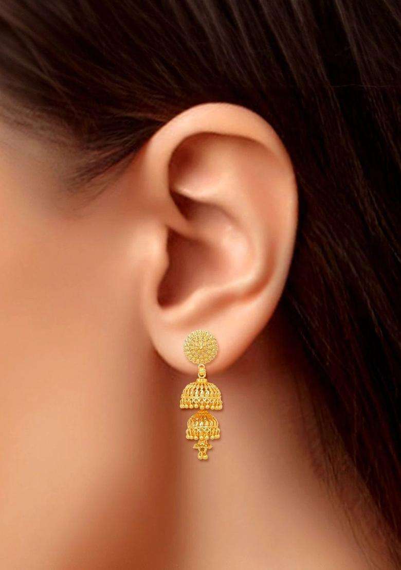 Gold-Plated Circular Jhumkas Earrings for Women | Traditional Temple Jewellery for Wedding & Festive Wear | Gift for Her - Indya