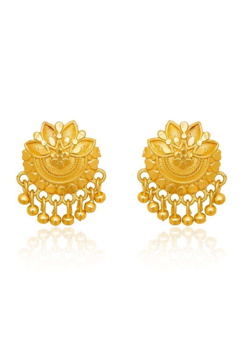 Gold-Plated Floral Studs Earrings for Women | Traditional Temple Jewellery for Wedding & Festive Wear | Gift for Her - Indya