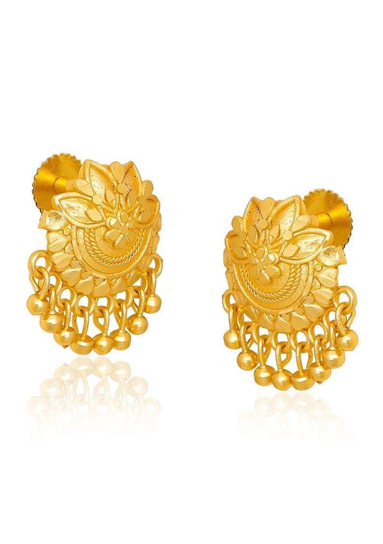 Gold-Plated Floral Studs Earrings for Women | Traditional Temple Jewellery for Wedding & Festive Wear | Gift for Her - Indya