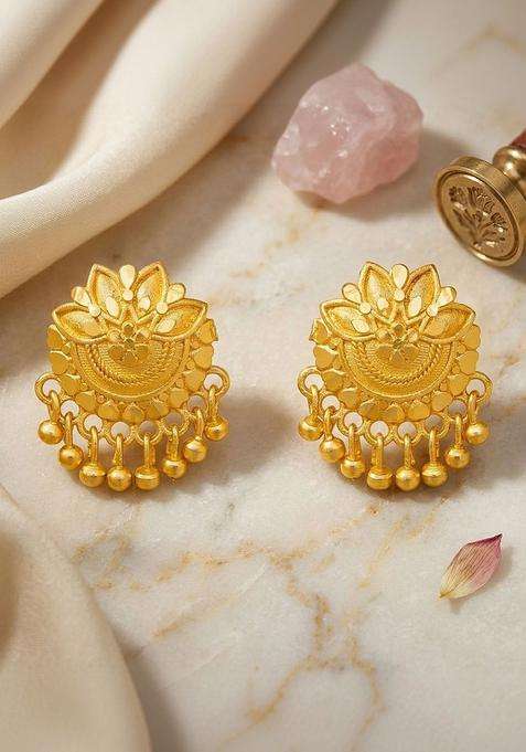 Gold-Plated Floral Studs Earrings for Women | Traditional Temple Jewellery for Wedding & Festive Wear | Gift for Her