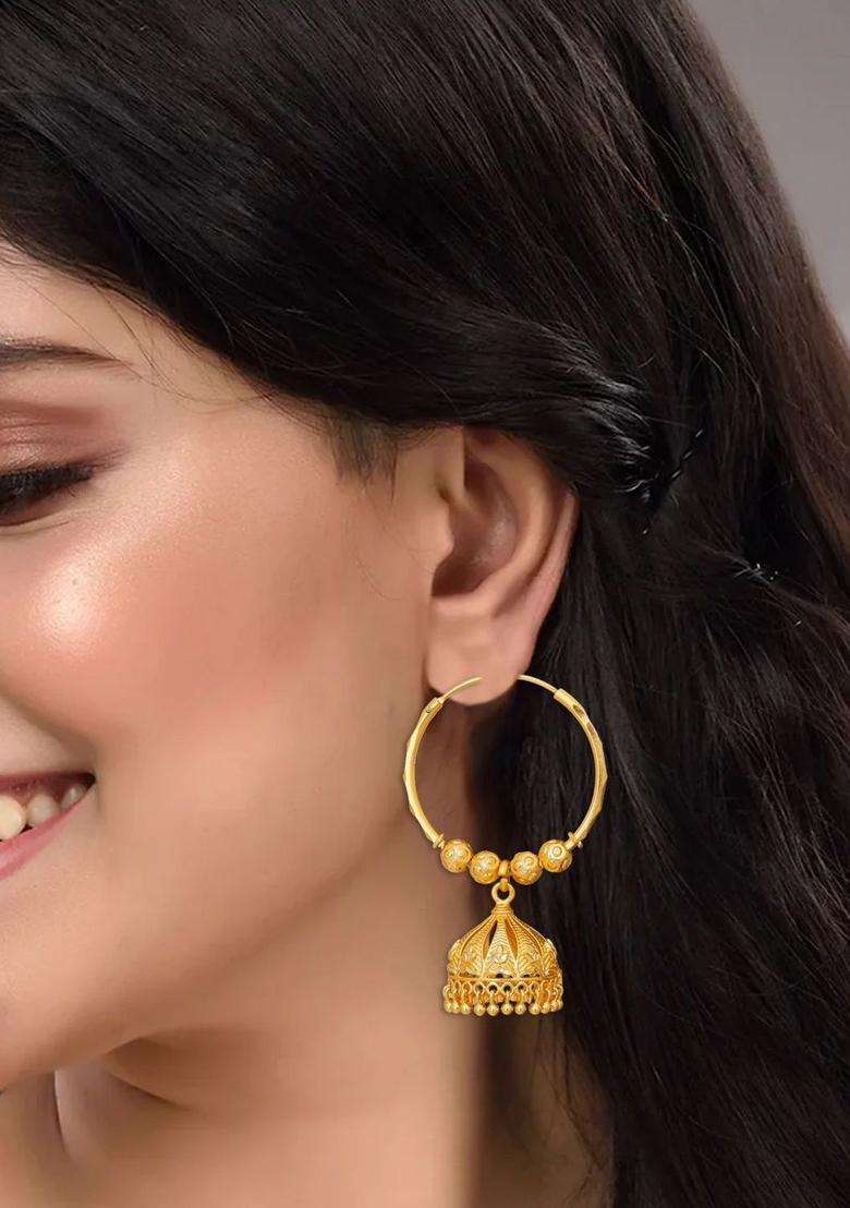 Gold-Plated Circular Jhumkas Earrings for Women | Traditional Temple Jewellery for Wedding & Festive Wear | Gift for Her - Indya