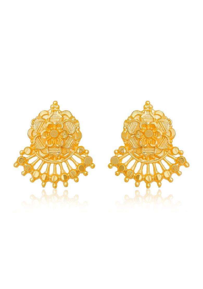 Gold-Plated Floral Studs Earrings for Women | Traditional Temple Jewellery for Wedding & Festive Wear | Gift for Her - Indya