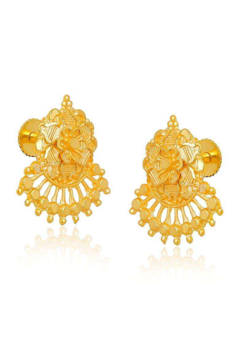Gold-Plated Floral Studs Earrings for Women | Traditional Temple Jewellery for Wedding & Festive Wear | Gift for Her - Indya