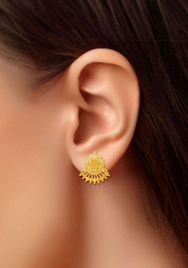 Gold-Plated Floral Studs Earrings for Women | Traditional Temple Jewellery for Wedding & Festive Wear | Gift for Her - Indya