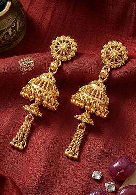 Gold-Plated Floral Jhumkas Earrings for Women | Traditional Temple Jewellery for Wedding & Festive Wear | Gift for Her