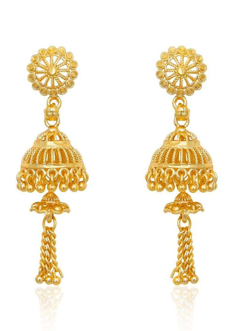Gold-Plated Floral Jhumkas Earrings for Women | Traditional Temple Jewellery for Wedding & Festive Wear | Gift for Her - Indya