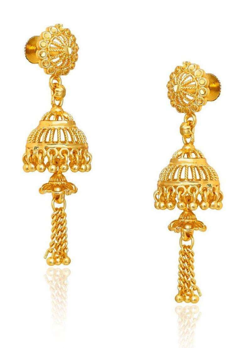 Gold-Plated Floral Jhumkas Earrings for Women | Traditional Temple Jewellery for Wedding & Festive Wear | Gift for Her - Indya