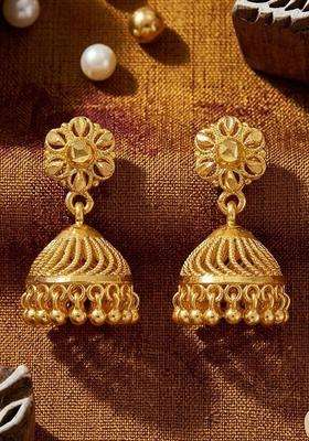 Gold-Plated Floral Jhumkas Earrings for Women | Traditional Temple Jewellery for Wedding & Festive Wear | Gift for Her