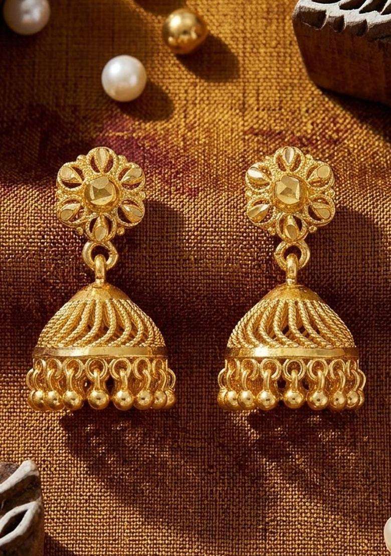 Gold-Plated Floral Jhumkas Earrings for Women | Traditional Temple Jewellery for Wedding & Festive Wear | Gift for Her - Indya