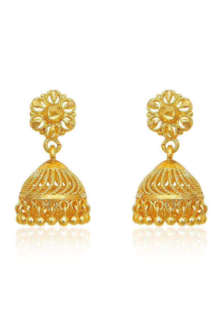 Gold-Plated Floral Jhumkas Earrings for Women | Traditional Temple Jewellery for Wedding & Festive Wear | Gift for Her - Indya