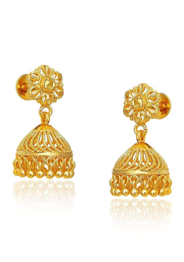 Gold-Plated Floral Jhumkas Earrings for Women | Traditional Temple Jewellery for Wedding & Festive Wear | Gift for Her - Indya