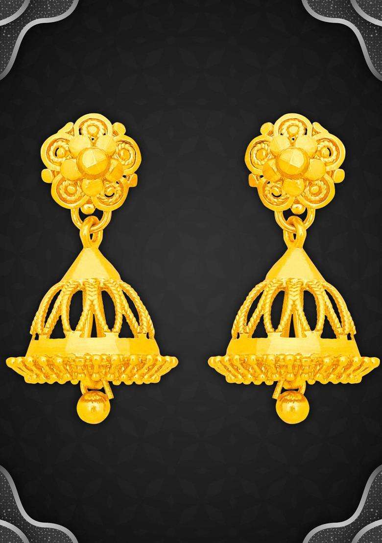 Gold-Plated Dome Shaped Jhumkas for Women | Traditional Temple Jewellery for Wedding & Festive Wear | Gift for Her - Indya