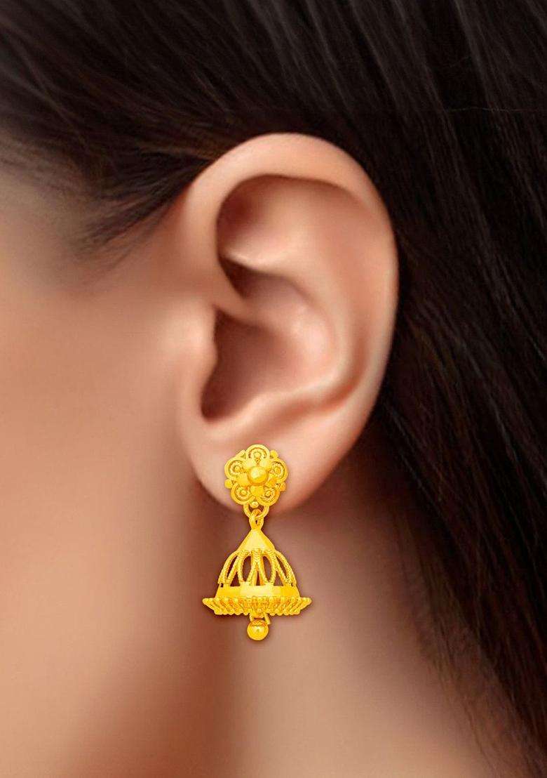 Gold-Plated Dome Shaped Jhumkas for Women | Traditional Temple Jewellery for Wedding & Festive Wear | Gift for Her - Indya