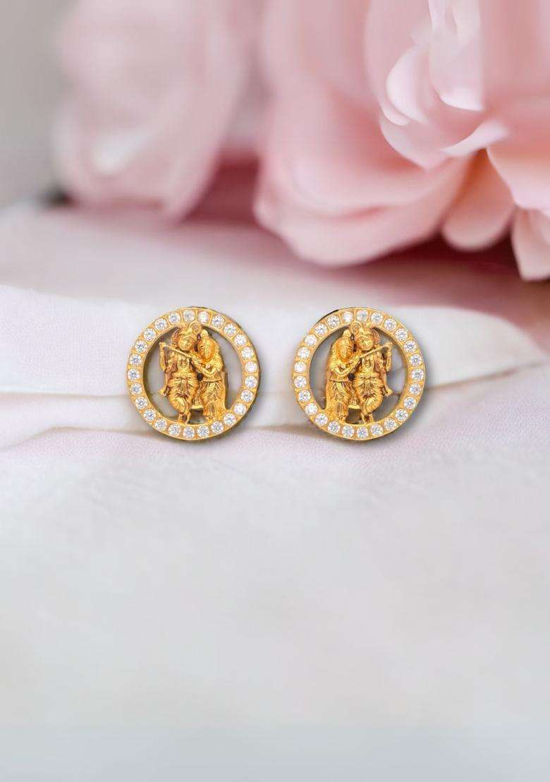 18K Gold-Plated 925 Sterling Silver Divine Radha Krishna Stud Earrings with CZ Stone for Women | Traditional Temple Jewellery for Wedding & Festive Wear | Gift for Her - Indya