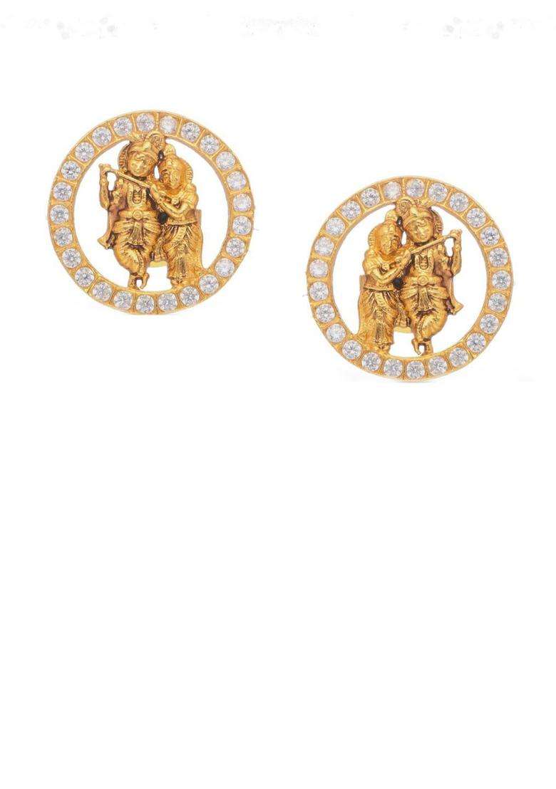 18K Gold-Plated 925 Sterling Silver Divine Radha Krishna Stud Earrings with CZ Stone for Women | Traditional Temple Jewellery for Wedding & Festive Wear | Gift for Her - Indya
