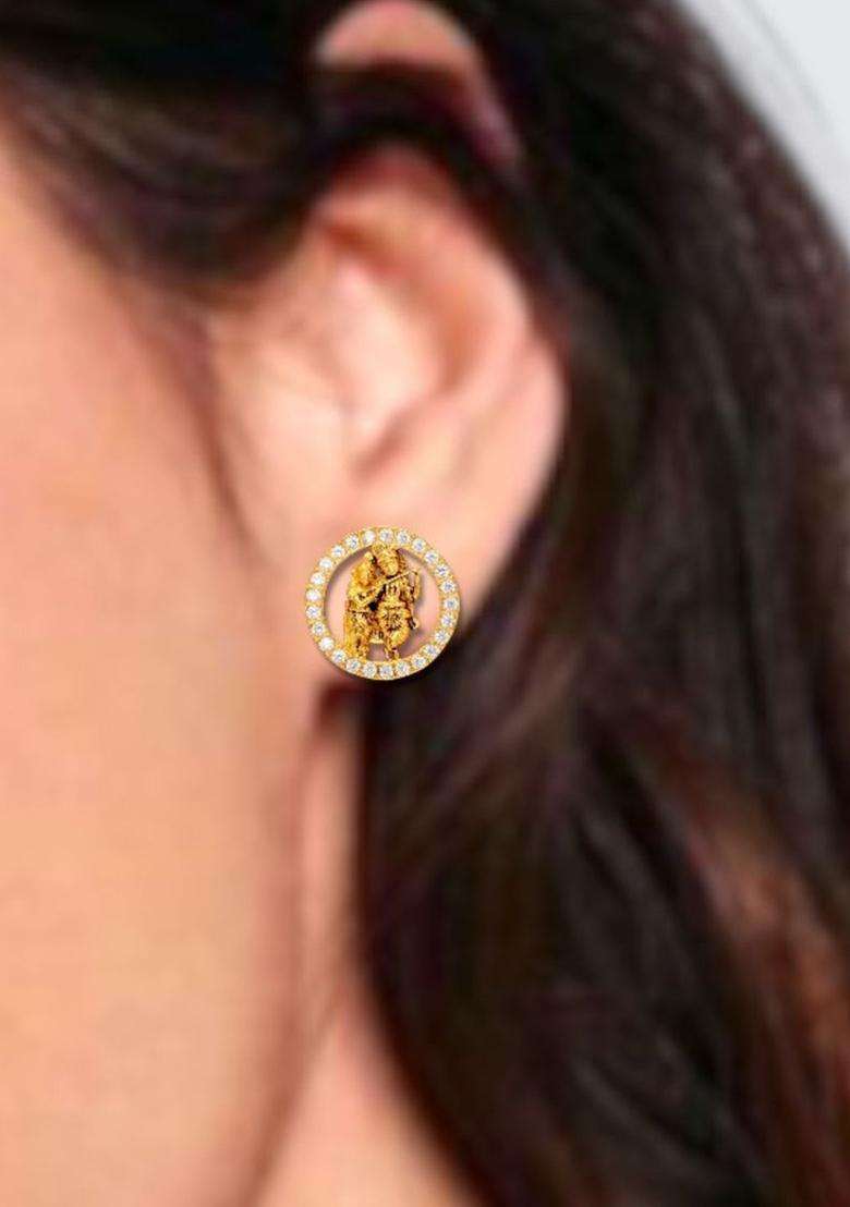18K Gold-Plated 925 Sterling Silver Divine Radha Krishna Stud Earrings with CZ Stone for Women | Traditional Temple Jewellery for Wedding & Festive Wear | Gift for Her - Indya