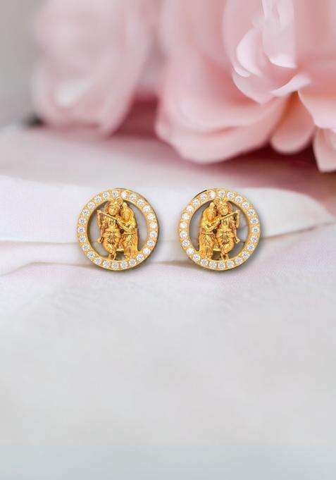 18K Gold-Plated 925 Sterling Silver Divine Radha Krishna Stud Earrings with CZ Stone for Women | Traditional Temple Jewellery for Wedding & Festive Wear | Gift for Her