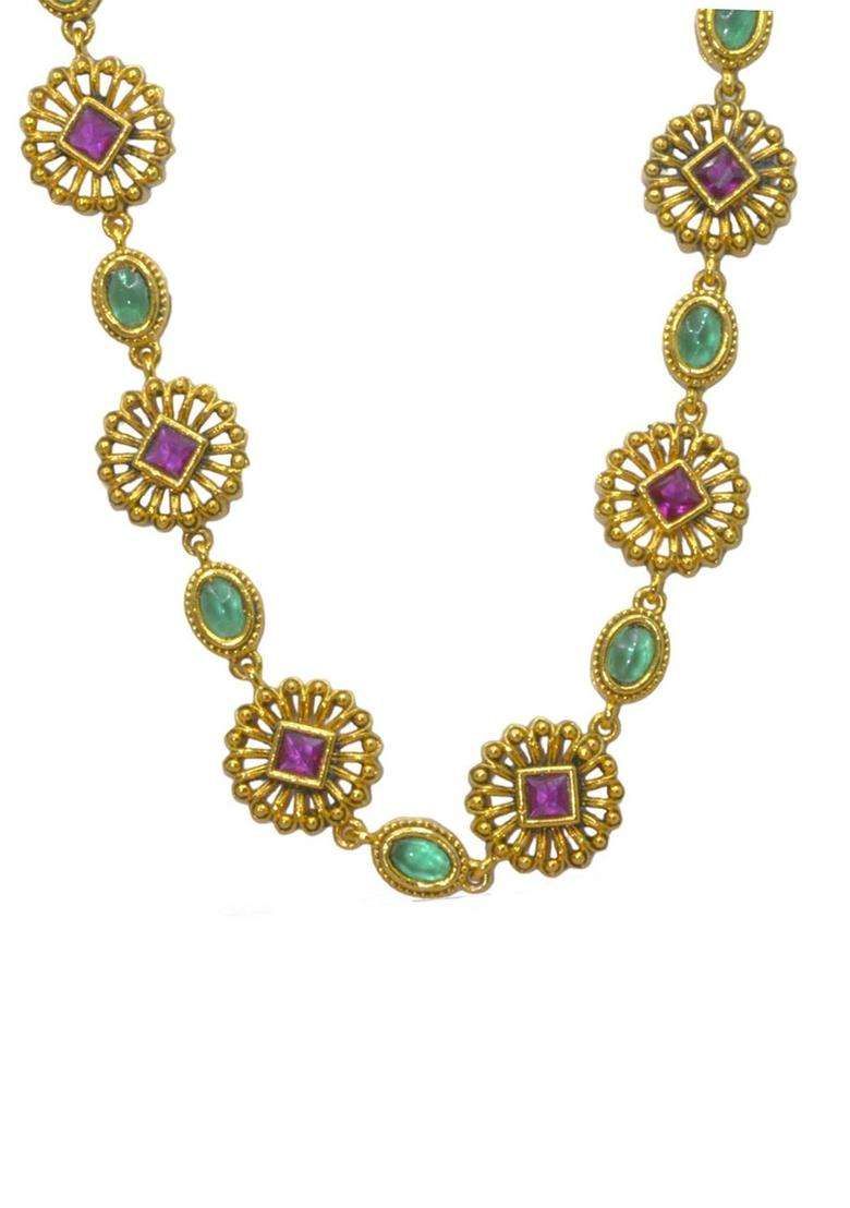 Sterling Silver Gold-Plated Temple Necklace with CZ Stone for Women | Traditional Temple Jewellery for Wedding & Festive Wear | Gift for Her - Indya