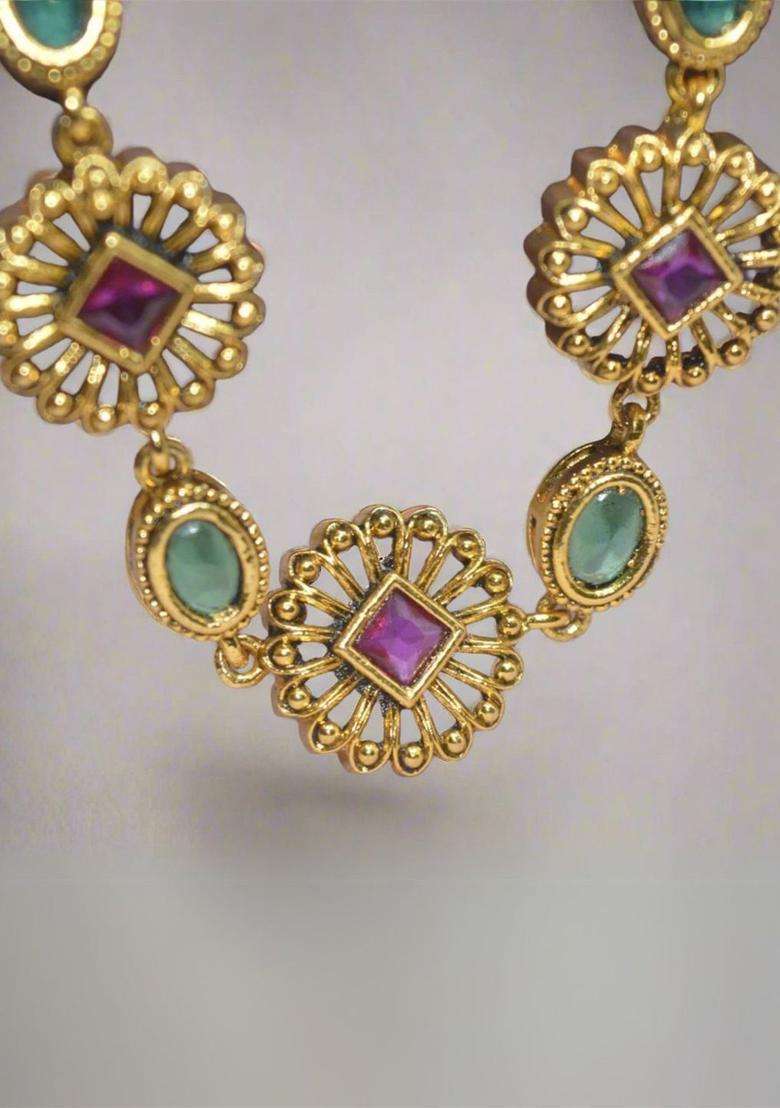 Sterling Silver Gold-Plated Temple Necklace with CZ Stone for Women | Traditional Temple Jewellery for Wedding & Festive Wear | Gift for Her - Indya