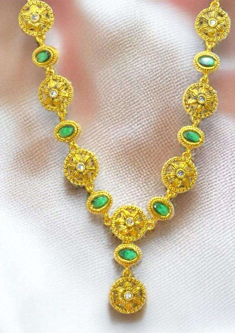 Sterling Silver Gold-Plated Temple Necklace with CZ Stone for Women | Traditional Temple Jewellery for Wedding & Festive Wear | Gift for Her - Indya
