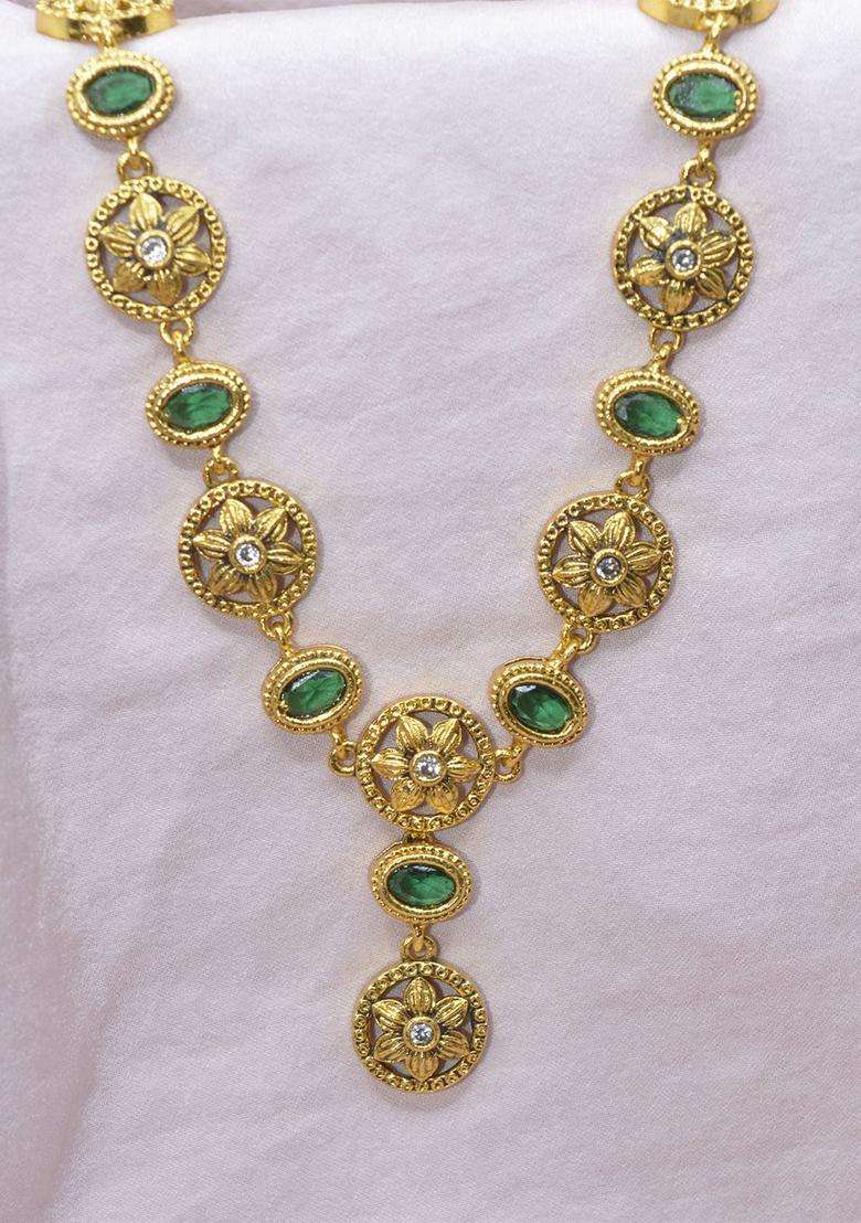 Sterling Silver Gold-Plated Temple Necklace with CZ Stone for Women | Traditional Temple Jewellery for Wedding & Festive Wear | Gift for Her - Indya