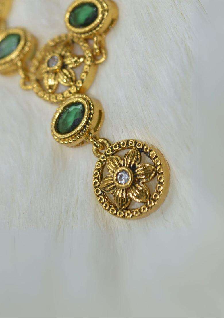 Sterling Silver Gold-Plated Temple Necklace with CZ Stone for Women | Traditional Temple Jewellery for Wedding & Festive Wear | Gift for Her - Indya