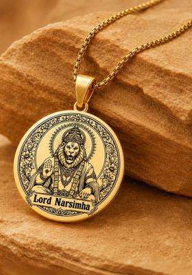 Gold-Plated Circular Pendant with Chain for Men | Traditional Temple Jewellery for Wedding & Festive Wear | Gift for Him