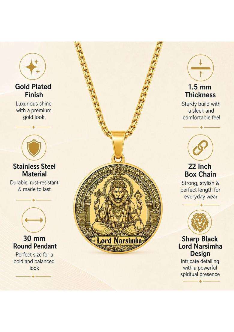 Gold-Plated Circular Pendants with Chains for Men | Traditional Temple Jewellery for Wedding & Festive Wear | Gift for Him - Indya