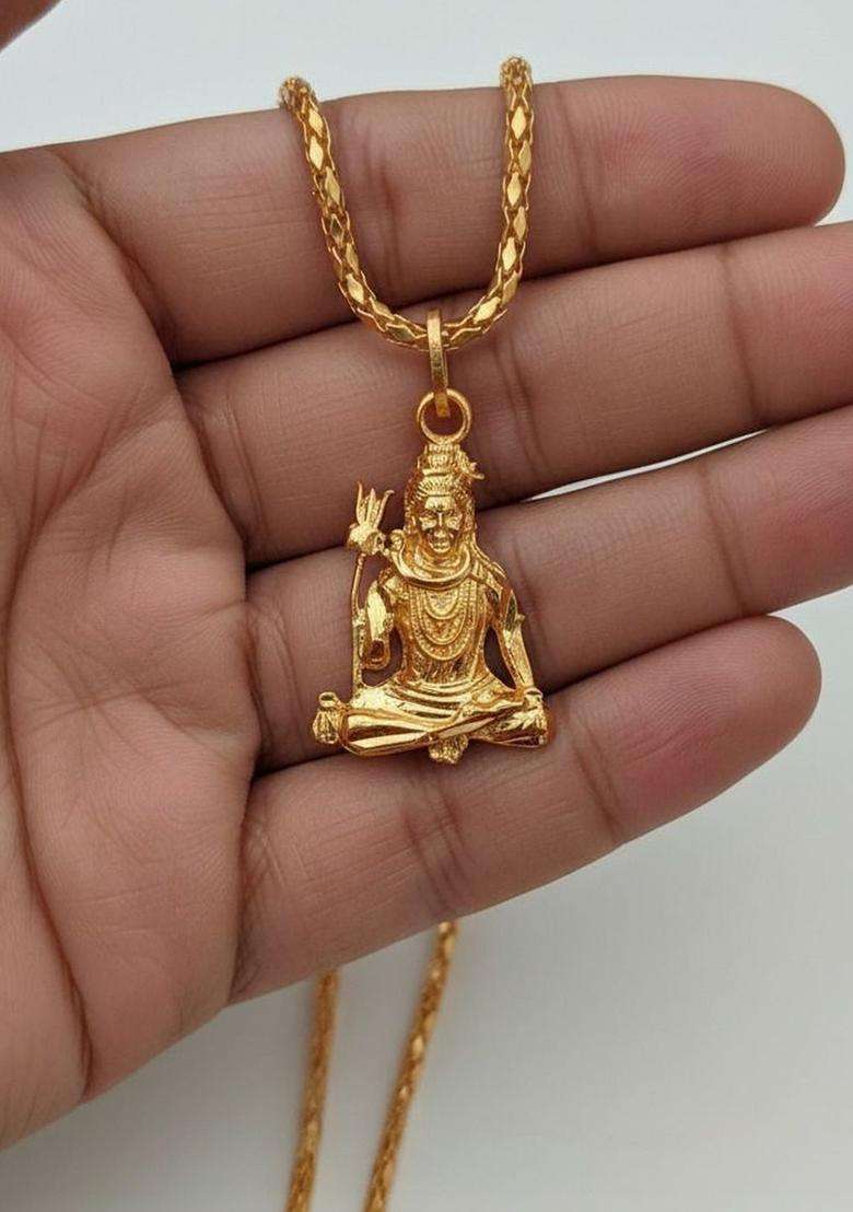 Gold-Plated Contemporary Pendants with Chains for Men | Traditional Temple Jewellery for Wedding & Festive Wear | Gift for Him - Indya