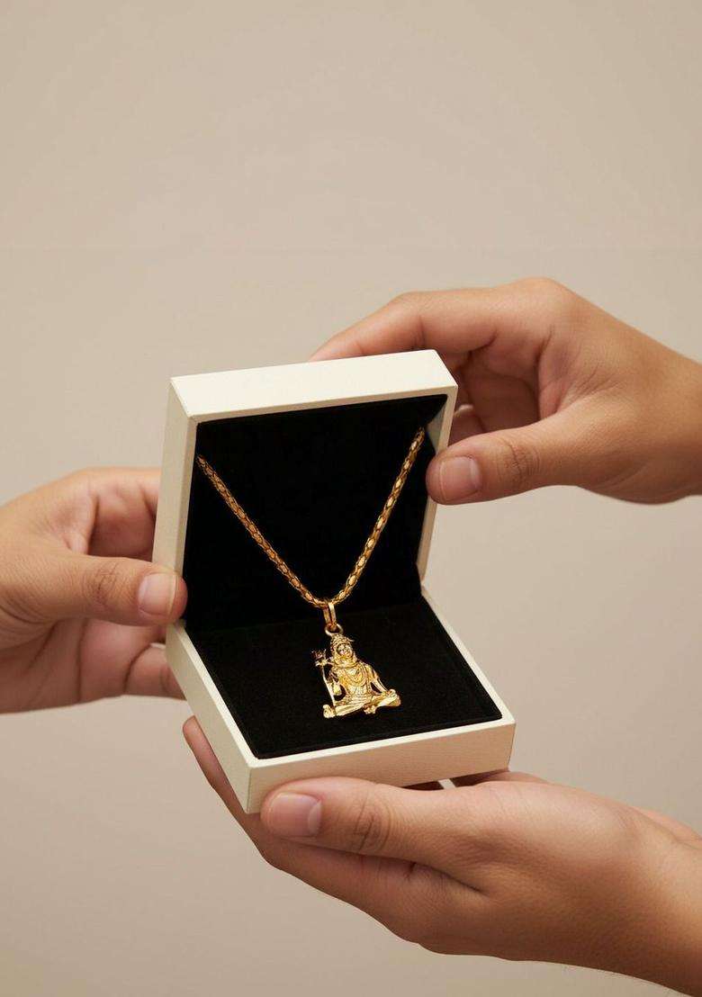 Gold-Plated Contemporary Pendants with Chains for Men | Traditional Temple Jewellery for Wedding & Festive Wear | Gift for Him - Indya