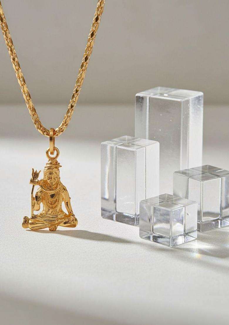 Gold-Plated Contemporary Pendants with Chains for Men | Traditional Temple Jewellery for Wedding & Festive Wear | Gift for Him - Indya