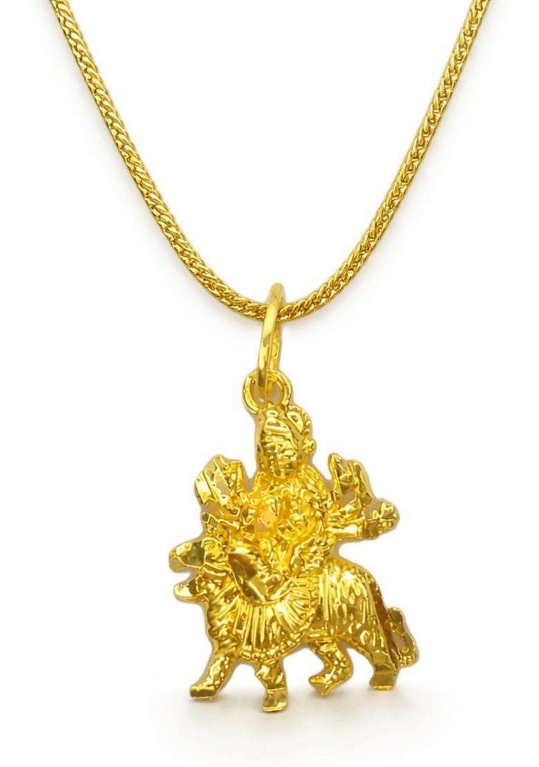 Gold-Plated Temple Quirky Shaped Pendant with Chain for Men & Women | Traditional Temple Jewellery for Wedding & Festive Wear | Festive Gift - Indya