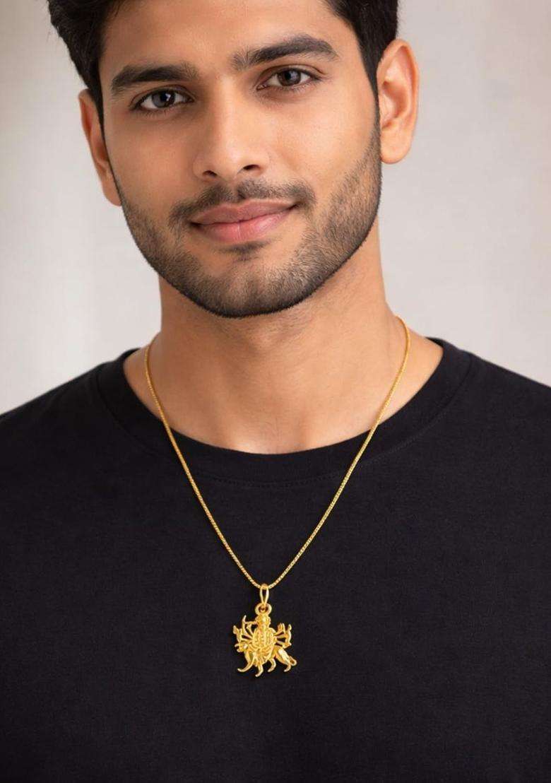 Gold-Plated Temple Quirky Shaped Pendant with Chain for Men & Women | Traditional Temple Jewellery for Wedding & Festive Wear | Festive Gift - Indya