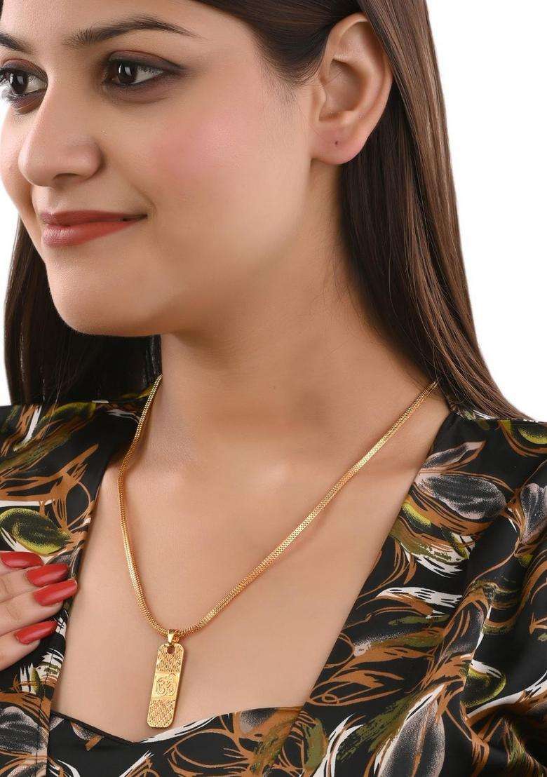 Gold-Plated Temple Quirky Shaped Pendant with Chain for Women | Traditional Temple Jewellery for Wedding & Festive Wear | Gift for Her - Indya