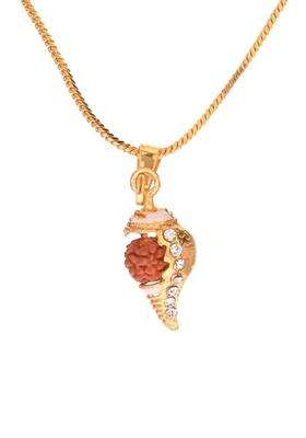 Gold-Plated Artificial Stones Studded Temple Quirky Shaped Pendant with Chain for Women | Traditional Temple Jewellery for Wedding & Festive Wear | Gift for Her