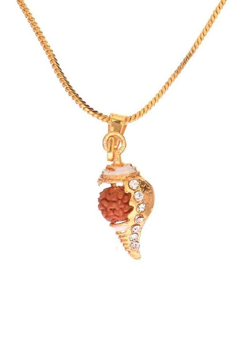 Gold-Plated Artificial Stones Studded Temple Quirky Shaped Pendant with Chain for Women | Traditional Temple Jewellery for Wedding & Festive Wear | Gift for Her - Indya