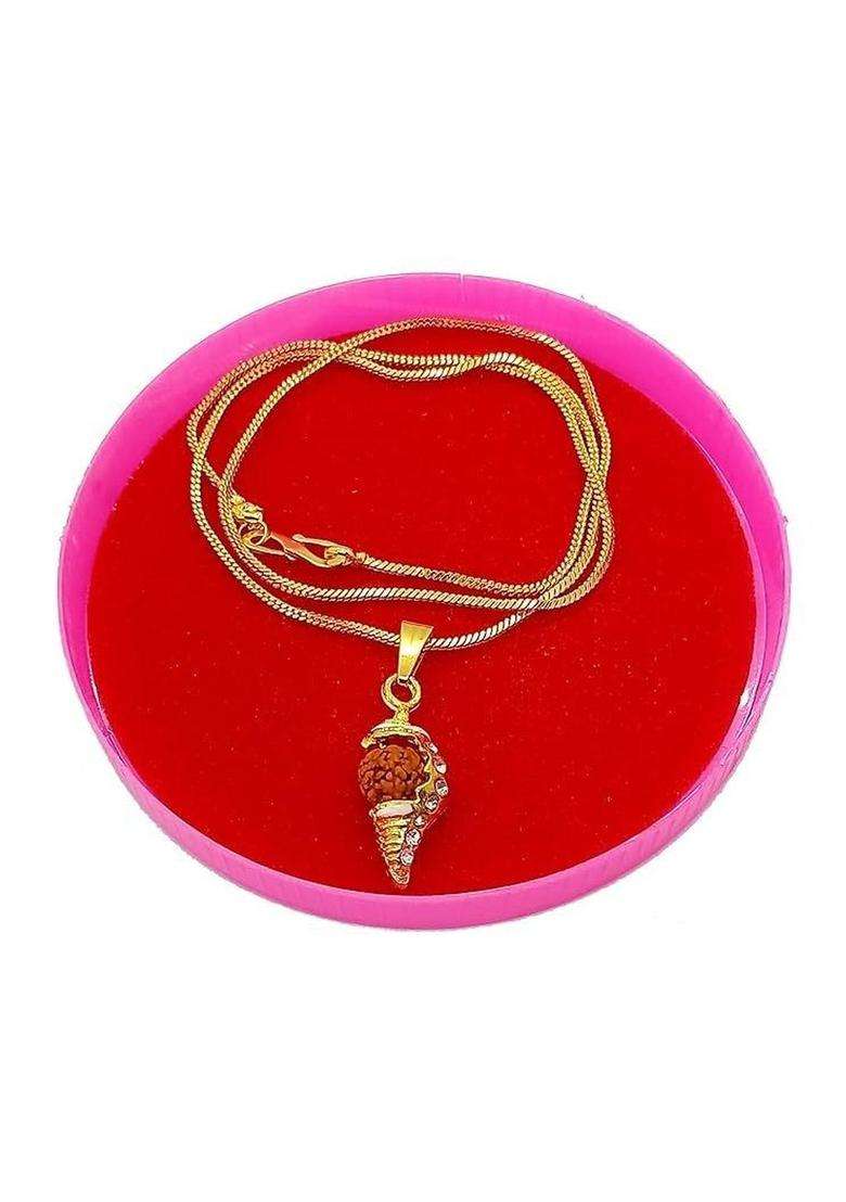 Gold-Plated Artificial Stones Studded Temple Quirky Shaped Pendant with Chain for Women | Traditional Temple Jewellery for Wedding & Festive Wear | Gift for Her - Indya