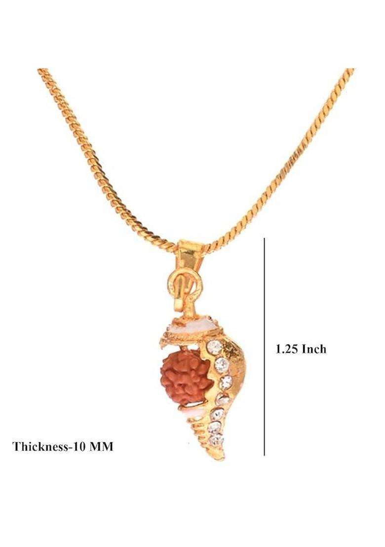 Gold-Plated Artificial Stones Studded Temple Quirky Shaped Pendant with Chain for Women | Traditional Temple Jewellery for Wedding & Festive Wear | Gift for Her - Indya