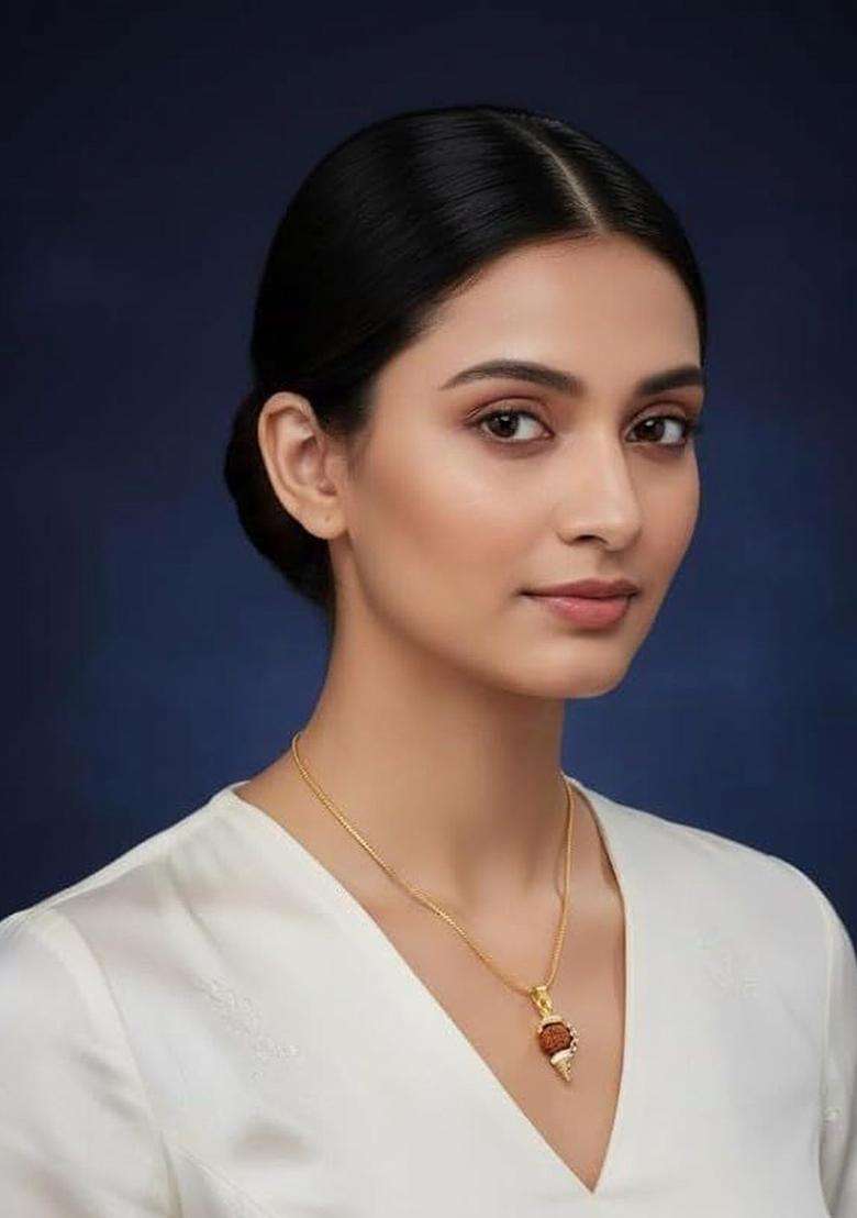 Gold-Plated Artificial Stones Studded Temple Quirky Shaped Pendant with Chain for Women | Traditional Temple Jewellery for Wedding & Festive Wear | Gift for Her - Indya