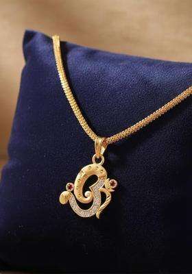 Gold-Plated Artificial Stones Studded Temple Quirky Shaped Pendant with Chain for Women | Traditional Temple Jewellery for Wedding & Festive Wear | Gift for Her