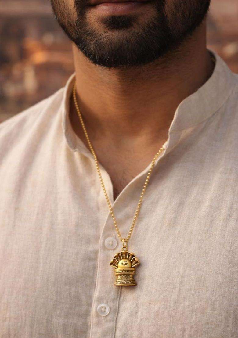 Gold-Plated Temple Quirky Shaped Pendant with Chain for Men & Women | Traditional Temple Jewellery for Wedding & Festive Wear | Festive Gift - Indya