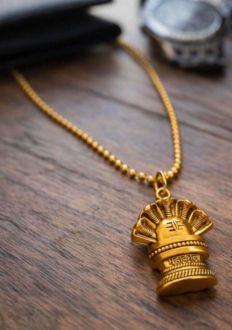 Gold-Plated Temple Quirky Shaped Pendant with Chain for Men & Women | Traditional Temple Jewellery for Wedding & Festive Wear | Festive Gift - Indya