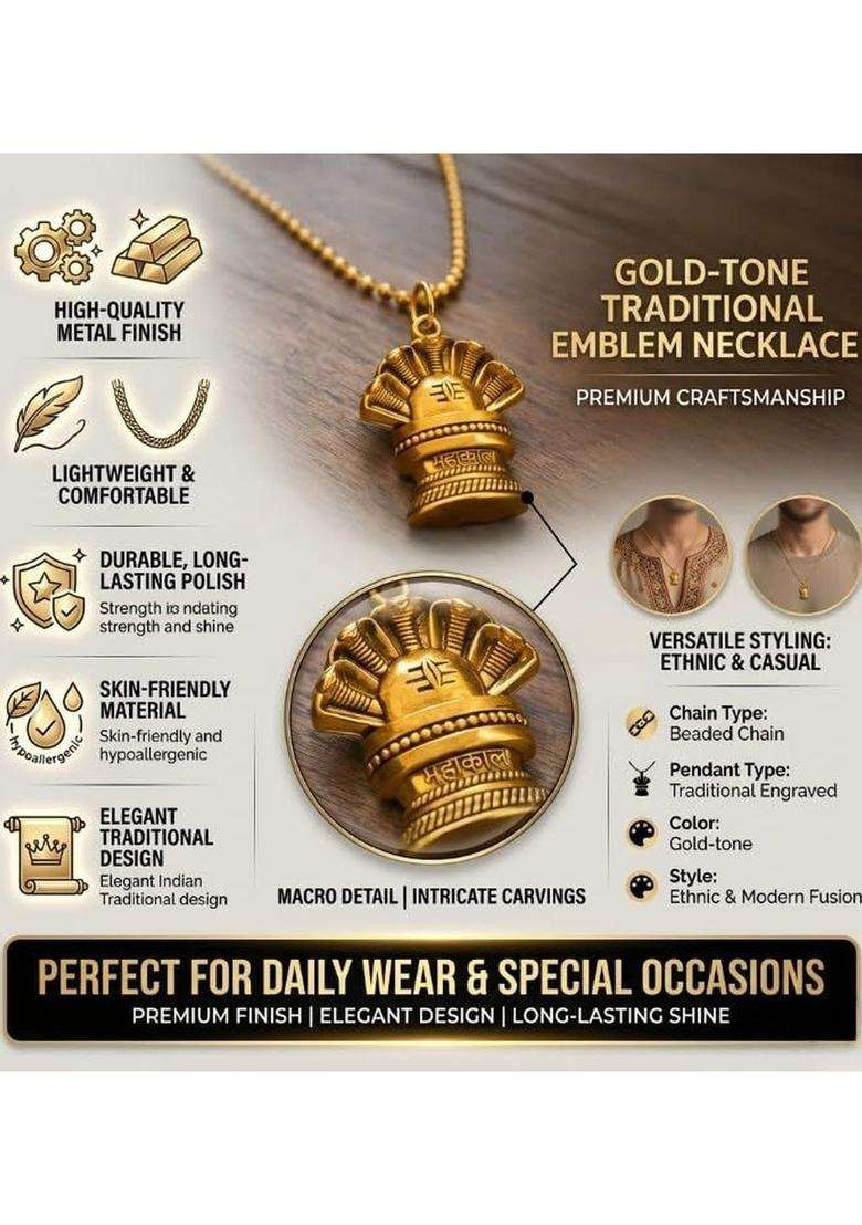 Gold-Plated Temple Quirky Shaped Pendant with Chain for Men & Women | Traditional Temple Jewellery for Wedding & Festive Wear | Festive Gift - Indya