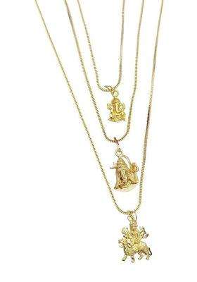Set of 3 Temple Quirky Shaped Pendants with Chains for Men & Women | Traditional Temple Jewellery for Wedding & Festive Wear | Festive Gift
