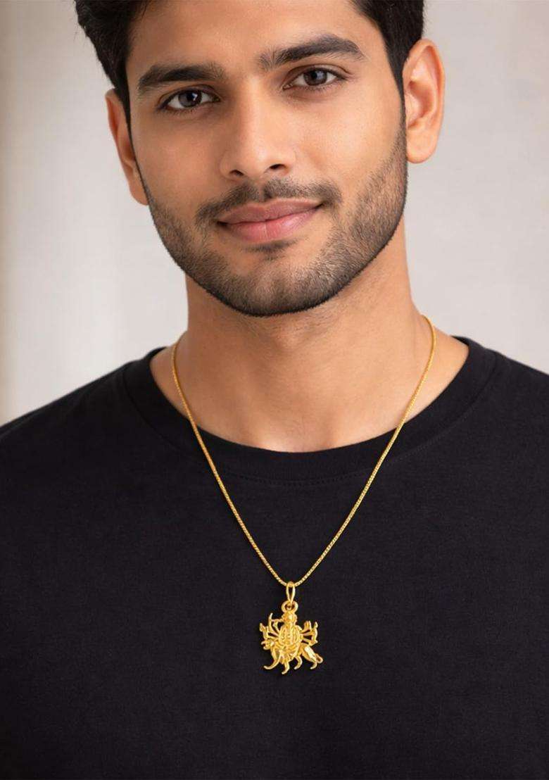 Gold-Plated Temple Quirky Shaped Pendant with Chain for Men & Women | Traditional Temple Jewellery for Wedding & Festive Wear | Festive Gift - Indya