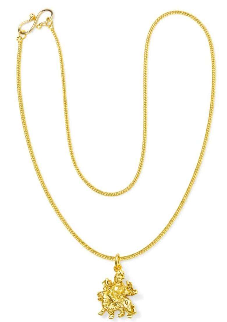 Gold-Plated Temple Quirky Shaped Pendant with Chain for Men & Women | Traditional Temple Jewellery for Wedding & Festive Wear | Festive Gift - Indya