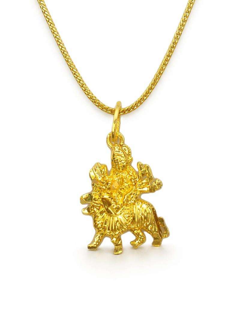 Gold-Plated Temple Quirky Shaped Pendant with Chain for Men & Women | Traditional Temple Jewellery for Wedding & Festive Wear | Festive Gift - Indya