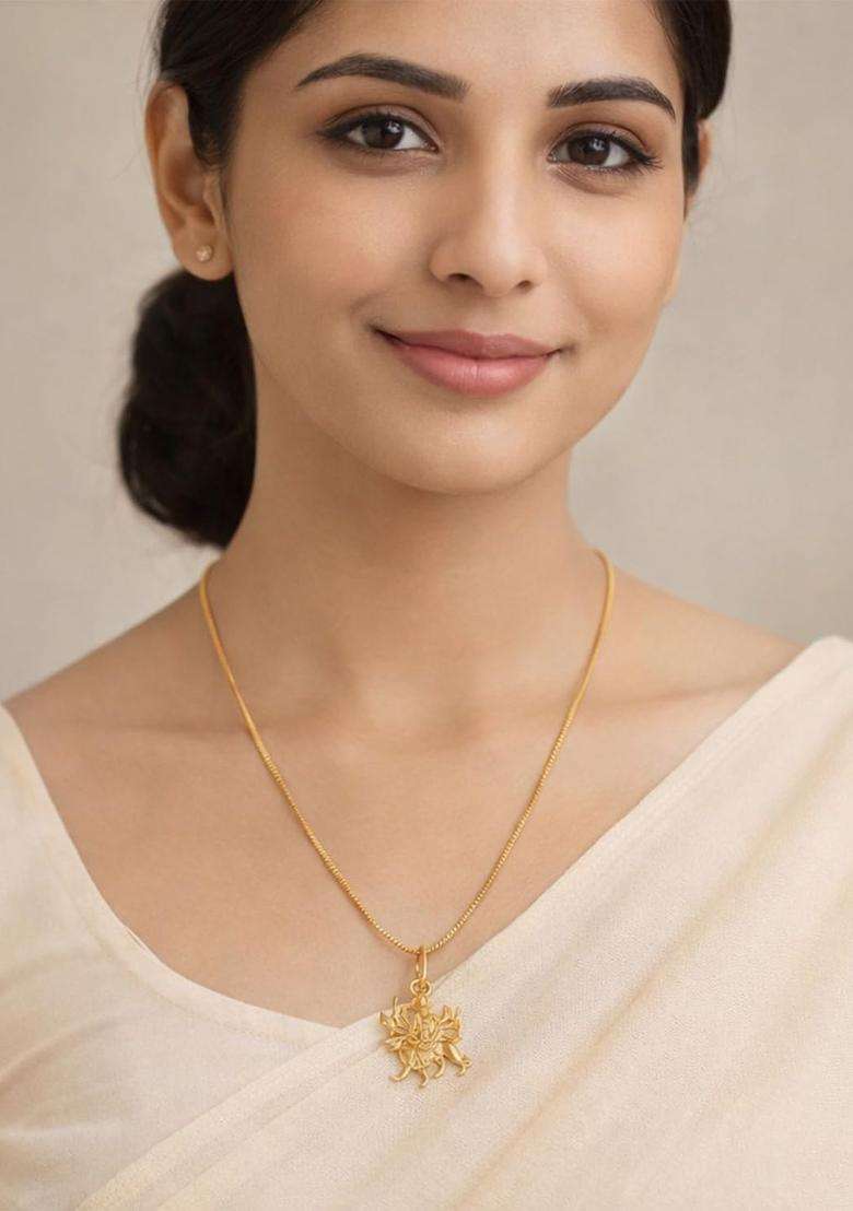 Gold-Plated Temple Quirky Shaped Pendant with Chain for Men & Women | Traditional Temple Jewellery for Wedding & Festive Wear | Festive Gift - Indya