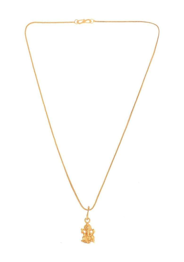 Gold-Plated Temple Quirky Shaped Pendant with Chain for Women | Traditional Temple Jewellery for Wedding & Festive Wear | Gift for Her - Indya